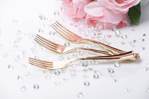 100 Pieces Gold Plastic Disposable Forks, Heavy-Duty Silverware for Party, Wedding, Occasion, 6.9 Inch Soup Forks