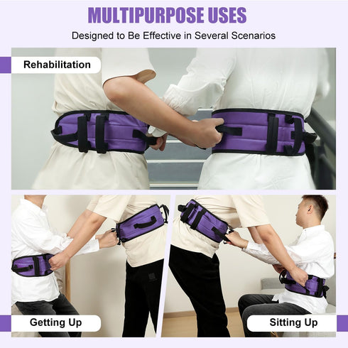 Rhino Valley Gait Belt for Senior, 59" Anti-Slip with 7 Handles, Medical Transfer Belt with Quick Release Buckle,