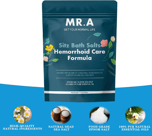 Sitz Bath for Hemorrhoids, Premium Grade 23 Ingredients, Epsom Salt Dead Sea Salt Essential Oils, 11.6 oz Treatment