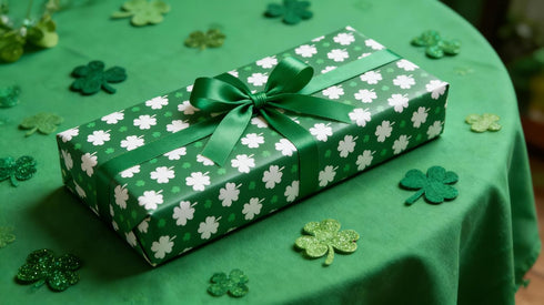 ZRLABL 30x394 Inches, St. Patrick's Day Wrapping Paper Roll, Green and White Clover Pattern, Premium Paper, Reversible