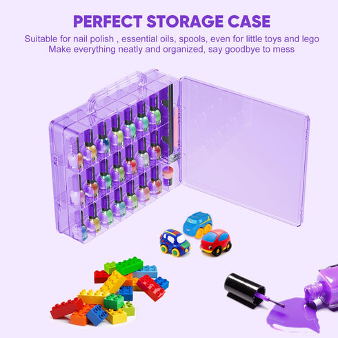 JIASHENG Nail Polish Organizer Case Holders - 48 Bottles Universal Storage Box with Adjustable Space Divider, Purple