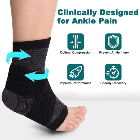 Ankle Brace, Achilles & Plantar Fasciitis Relief Compression Sleeve, Foot Brace with Ankle Support Strap for Women and Men, Heel Protector Wrap for Pain, Tendonitis & Sprain