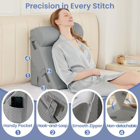 Set 2PCS Sasttie Wedge Pillow for After Surgery, Adjustable Bed Wedge Pillow Headboard with Memory Foam Neck Cushion