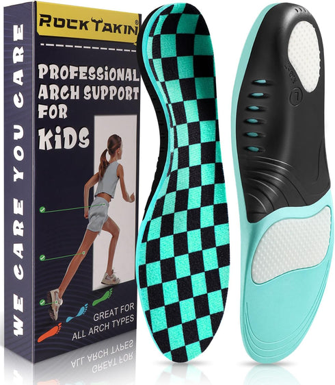 ROCKTAKIN Kids Arch Support Shoe Insoles - Plantar Fasciitis Orthotics Inserts for Children's High Arch and Flatfoot