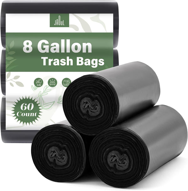 Jaoul Medium Trash Bags, 8 Gallon, 0.97 Mil Extra Strong, 60 Counts, Black, for Home Office Kitchen
