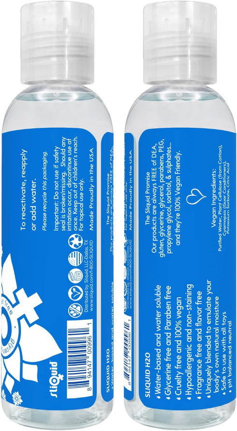 H2O (2 Oz) Sliquid Water Based Lube, Water Based Lubricant for Sex, Natural Sex Lube, Glycerin Free Personal Lubricant