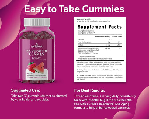 Resveratrol Gummies - Sugar Free Natural Raspberry Watermelon Flavor, 1500mg for Heart and Immune Support
