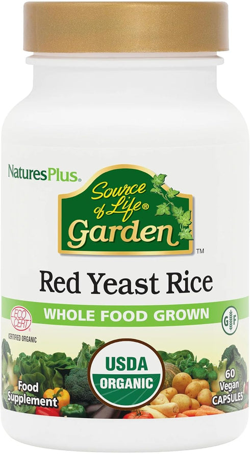Natures Plus Source of Life Garden Organic Red Yeast Rice - 600 mg, 60 Vegan Capsules for Well-Being