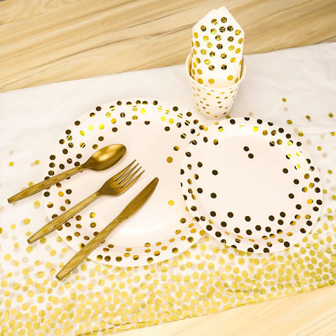 176 Pieces Gold Disposable Party Dinnerware Set &Golden Dot Disposable Party Dinnerware - Black Paper Plates Napkins Cups, Gold Plastic Forks Knives Spoons by TabreMstr