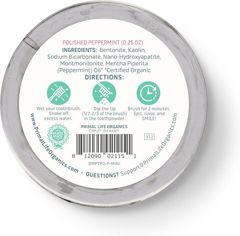 Primal Life Organics Dirty Mouth Toothpowder, Organic Tooth Cleaning Powder, Peppermint, 0.25 oz