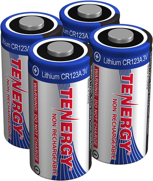 Tenergy 3V CR123A Lithium Battery, High Performance CR123A Cell Batteries PTC Protected for