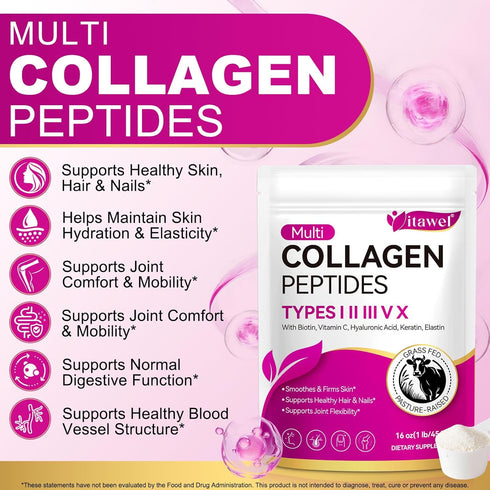 ZUZOKKAHA Multi Collagen Peptides Powder - Types I, II, III, V, X Grass Fed, Pasture Raised - Supports Skin, Hair