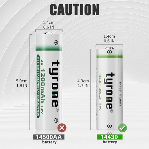 tyrone 14430 3.2 Volt Rechargeable Solar Light Battery,3.2V 450mAh 14430 Rechargeable Battery for Outdoor Garden Light, Solar Panel Light, Tooth Brush, Shaver, Flashlight (4 Pack)