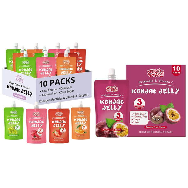 VOLO VERO Konjac Jelly Pouch Drinkable Variety Pack, Low Calories, 20 Pack,