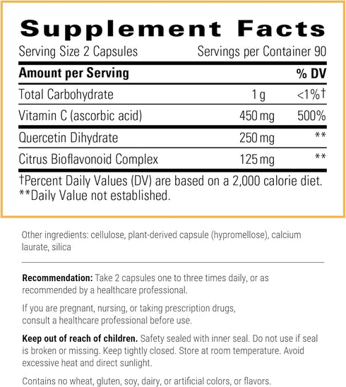 Integrative Therapeutics Vitamin C with Quercetin - Antioxidant Supplement for Immune Health - Vegan - 180 Capsules