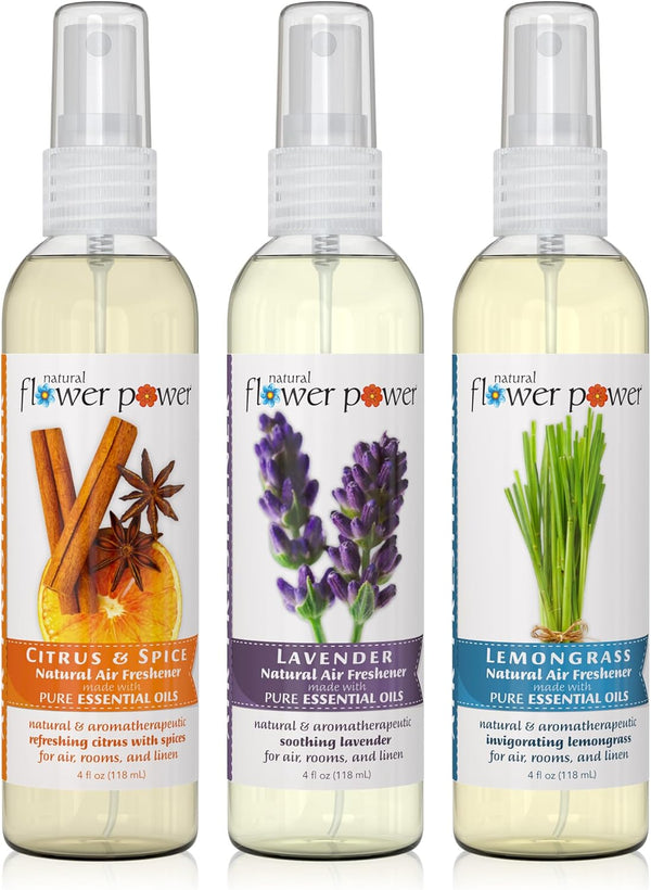 Air Freshener Spray, 4 Fl Oz, Lemongrass, Lavender, Citrus & Spice, Pack of 3, Plant-Based Odor Eliminator