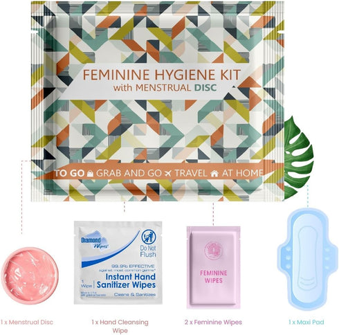 Pack Menstrual Disc Kit with Pad Single | Convenient On-The-Go Period Essentials | Includes Pads, Feminine Wipes
