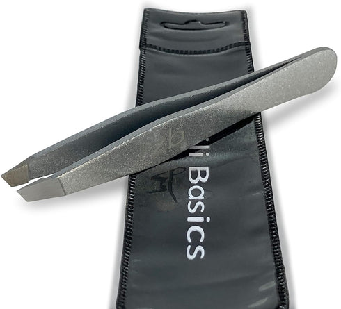 Surgical Grade Stainless Steel Tweezers, Slant Tip for Eyebrow Shaping, Bonus Protective Pouch