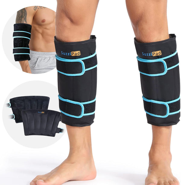 Shin Splint Ice Packs for Injuries, Reusable Gel Cold Compression Sleeve (Pack of 2)