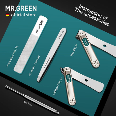 MR.GREEN Portable Manicure Set, Stainless Steel Pedicure Kit with Nail Clippers and Grooming Case Gift Box