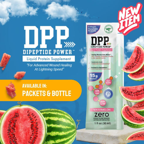 Nutritional Designs DPP Dipeptide, Wound-Healing Liquid Collagen & Whey Protein Supplement, Watermelon, 32 Fl Oz