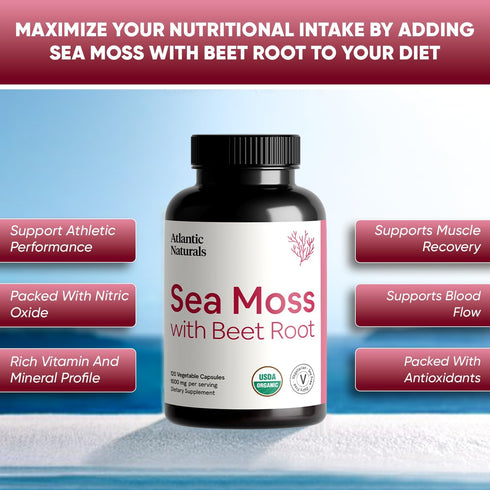 Organic Irish Sea Moss Capsules with Beet Root - Premium Quality Sea Moss Supplement for Heart Health, Immune System,