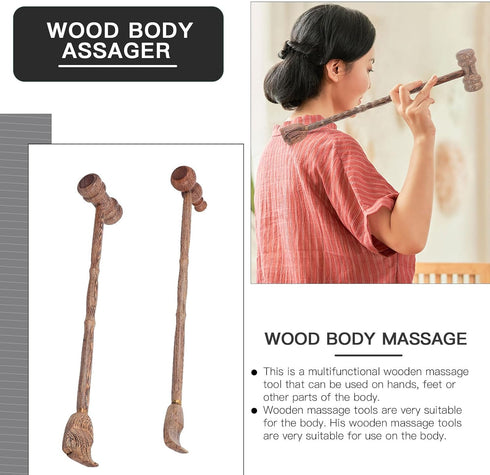 Hammer 2pcs Set, MAGICLULU Wooden Dual-use Massage Handheld Back Scraper and Body Massager for Muscle Relaxation