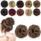 MORICA 2PCS Messy Bun Hair Piece, Fake Curly Wavy Synthetic Chignon Ponytail for Women, Light Golden Brown