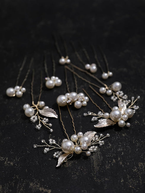 Pearls Bridal Hair Pins, U Shaped Hair Accessories for Wedding Brides, Light Gold Headpiece for Women Girls