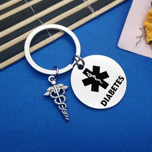 Dabihu Diabetes Keychain, Unisex-Adults Stainless Steel, Modern Style, Silver Medical Alert Tag