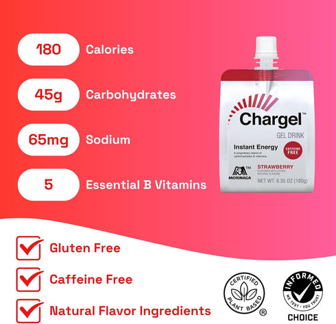 Strawberry Instant Energy Gel for Running, Biking, Workout - 6 Pouches, 6.35oz Each, Gluten Free