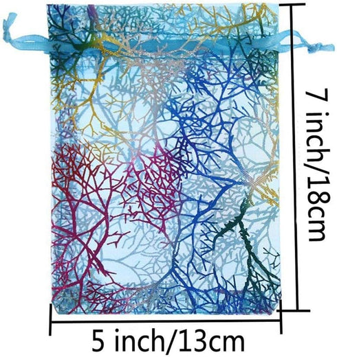 SumDirect 100Pcs 5x7 Inch Blue Coralline Drawstring Organza Bags, Jewelry Favor Pouches for Wedding Party Festival