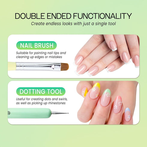 Ivy-L Premium French Gel Acrylic Nail Art Brush - Size 6 with Dotting Tool, Lime Green Wood Handle