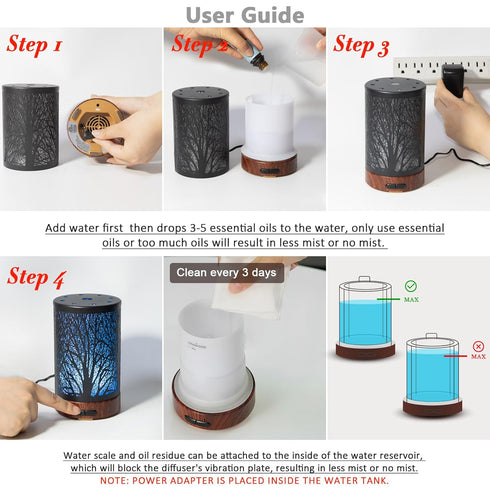 EQUSUPRO Essential Oil Diffuser, 150ml Metal Aromatherapy Oil Diffuser, Ultrasonic Cool Mist, 7 Colors LED.