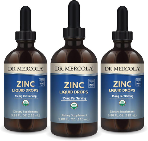 Dr. Mercola Zinc Liquid Drops, 3.88 Fl. Oz. (115 mL), 3-Pack, Dietary Supplement, Immune Support & Cognitive Function
