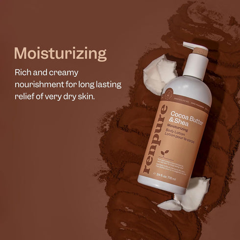 Renpure Cocoa Butter and Shea Body Lotion - Ultra-Hydrating Formula, 24 oz