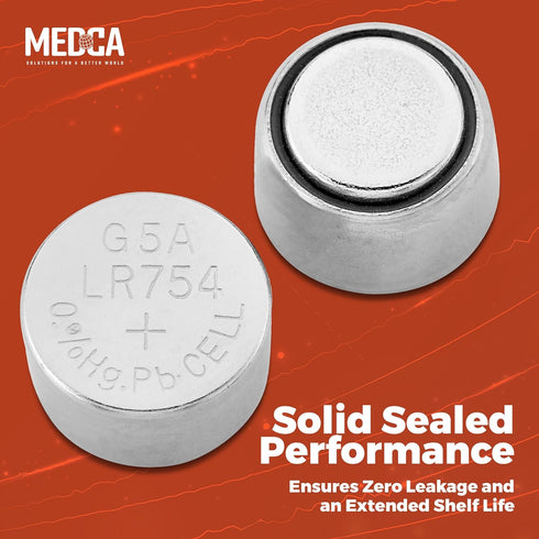 MEDca AG5 LR754 Batteries - 30 Count Pack - 1.5V Alkaline 754 Button Coin Cell Batteries for Hearing Aids