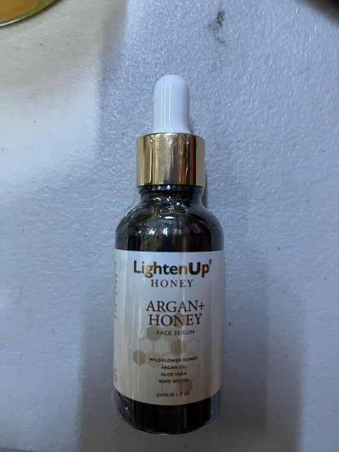 LightenUp Honey, Skin Brightening Serum – 1 fl oz / 30ml – Anti Aging Serum, Formulated to Fade Dark Spots, Skincare Serum – with Agran Oil, Aloe Vera & Rose Water