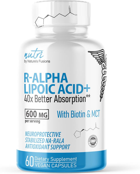 Nutri R Alpha Lipoic Acid 600mg Capsules, R Lipoic Acid with Biotin, Antioxidant and Cellular Energy Support