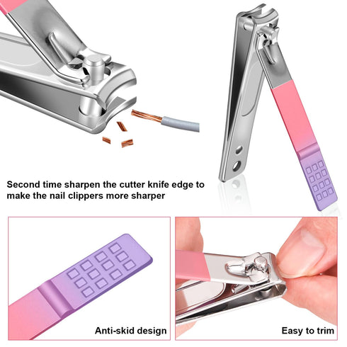 Manicure Set, Travel Mini Nail Clippers Kit, 10pcs Stainless Steel Grooming Tools (Pink Purple)