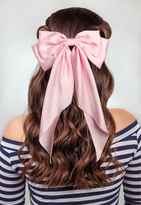 SUSULU 6pcs Large Hair Bows, Vintage Hair Barrette Clips for Women and Girls (Black/White/Pink)