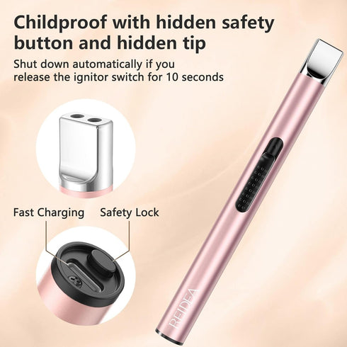 REIDEA Electronic Candle Lighter, Arc Windproof Flameless USB Rechargeable Lighter with Safe Button, 2 Pack