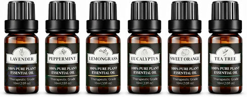HimAoto Essential Oils Set, 6 Pack, 10ml (Lavender, Peppermint, Lemongrass, Eucalyptus, Sweet Orange,