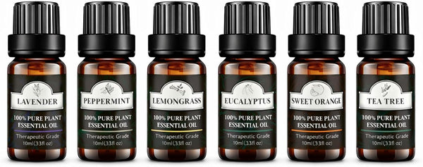 HimAoto Essential Oils Set, 6 Pack, 10ml (Lavender, Peppermint, Lemongrass, Eucalyptus, Sweet Orange,