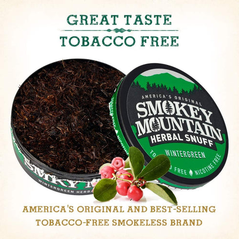 Smokey Mountain Herbal Long Cut - Wintergreen - 1 Can, Tobacco Free and Nicotine Free Snuff