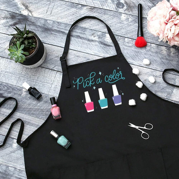 Pick A Color Nail Tech Apron, Nail Technician Apron for Women, 3 Pocket Cosmetology Smock for Nail Salons