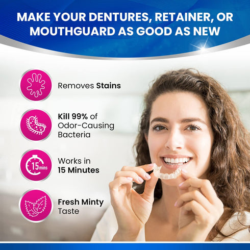 Retainer and Denture Cleaning Tablets, 120 Tablets, Remove Plaque, Odors, and Stains