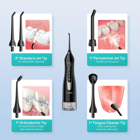 COSLUS Water Dental Flosser Teeth Pick: Portable Cordless Oral Irrigator, 300ML, IPX7 Waterproof Electric Waterflosser