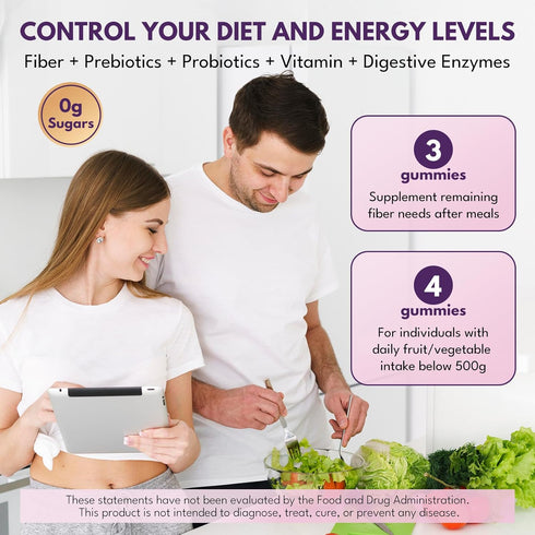 Gummies 7g 1, 60 90 Fiber for Adults - Sugar Free Fiber Supplement All in Probiotic Billion CFU & Prebiotic