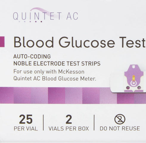 McKesson QUINTET AC Blood Glucose Test Strips - Auto Coding, Noble Electrode, 50 Strips for Self-Testing and